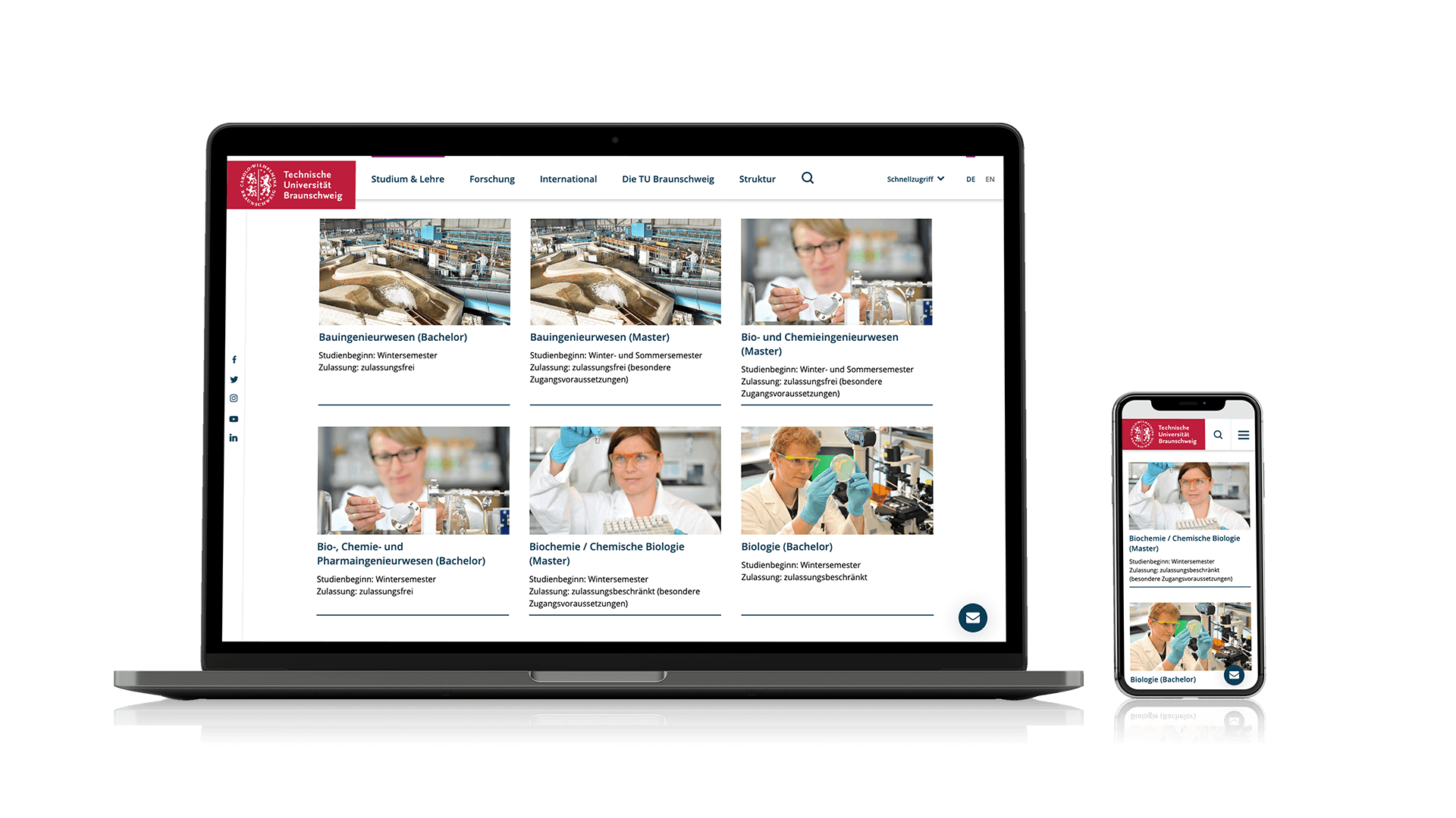 Screens der technischen Universität Braunschweig auf Desktop und Mobil
