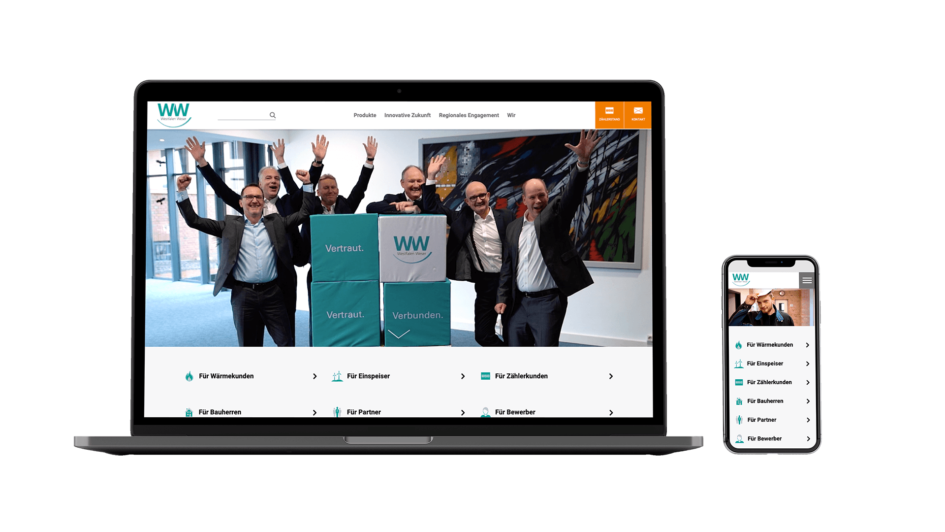 Screenshot der Website von Westfalen Weser auf Desktop und Mobil