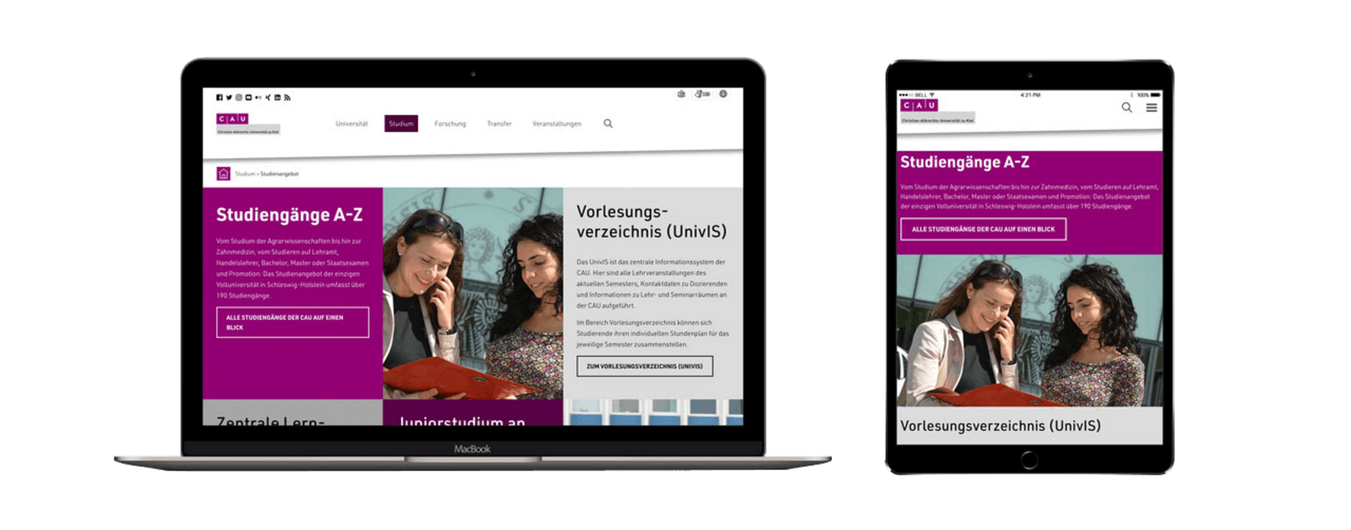 Universität Kiel Startseitenscreen auf Desktop und Tablet