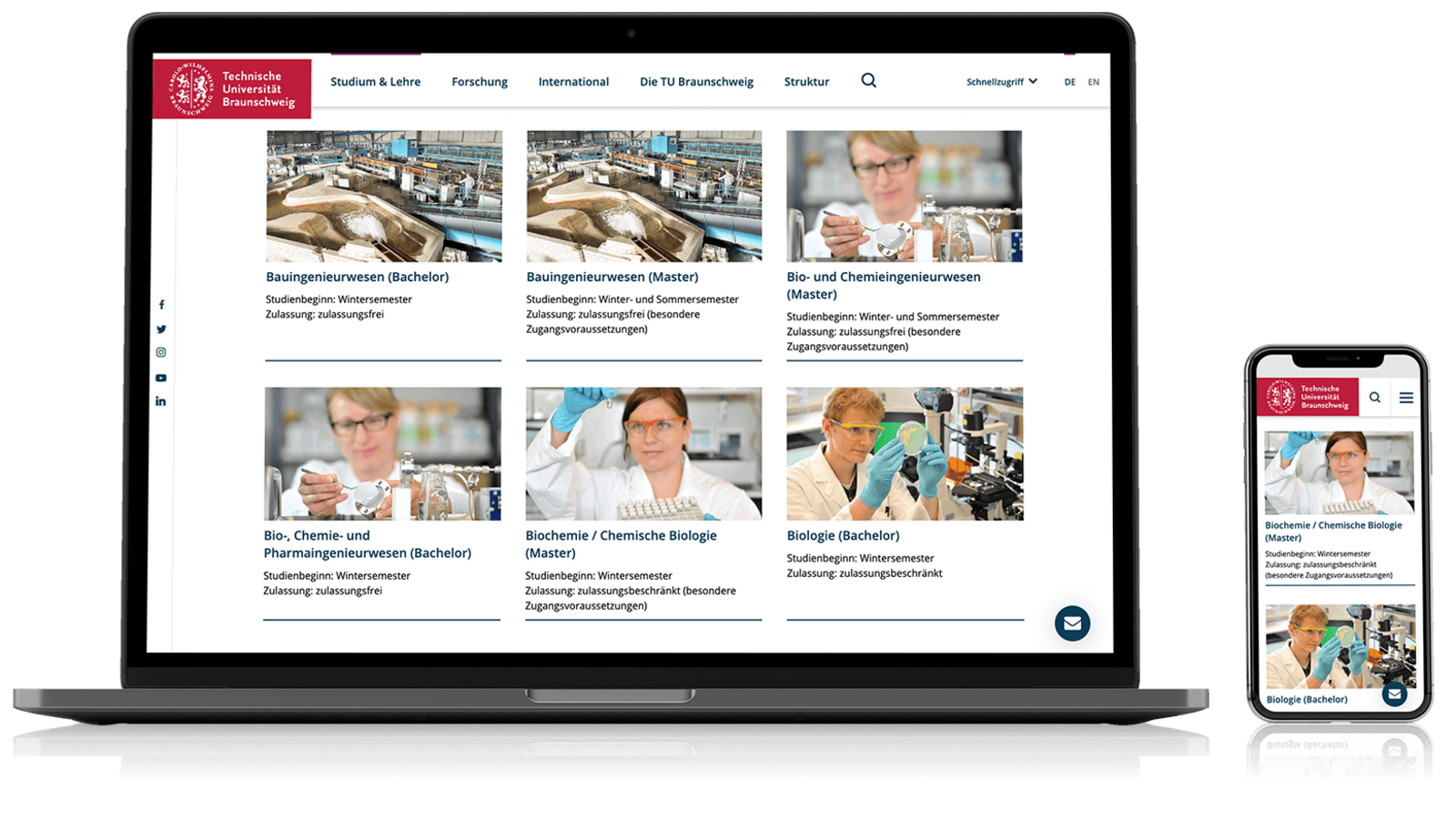 Screens der technischen Universität Braunschweig auf Desktop und Mobil