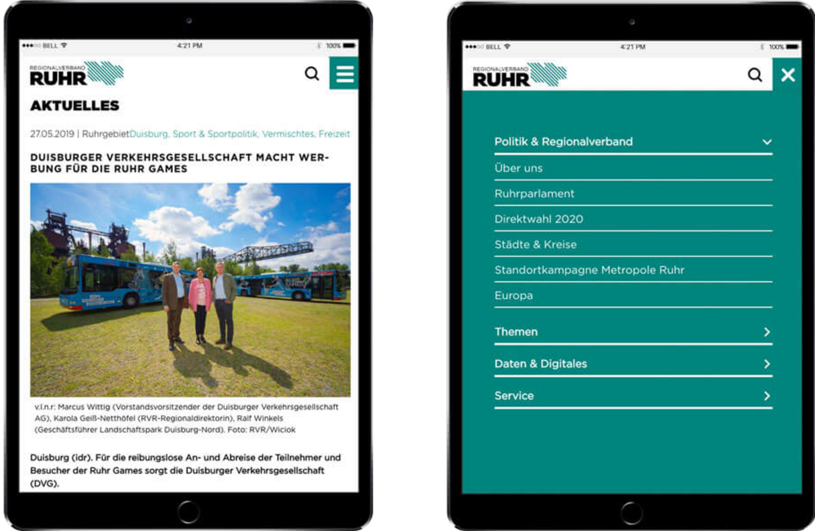 Regionalverband Ruhr Screens auf dem Tablet